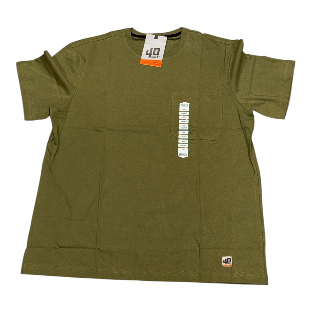 40 Grit Duluth Trading Co Mens Large Olive Green Pocket T-Shirt Standard Fit NWT